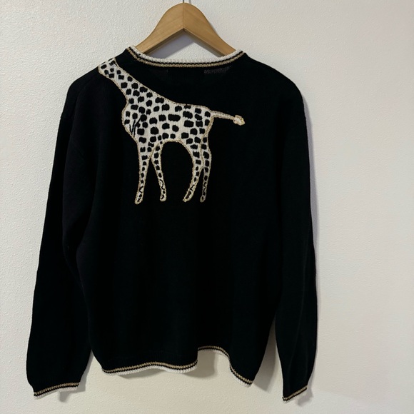 Vintage Terazzo Metallic Wrap Around Giraffe Sweater Black Patch Pockets X-Large - Picture 2 of 9